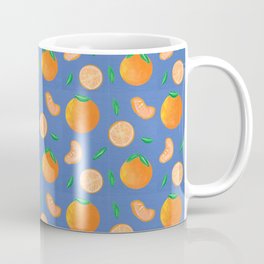 Hand-Painted Oranges on Blue Pattern Coffee Mug
