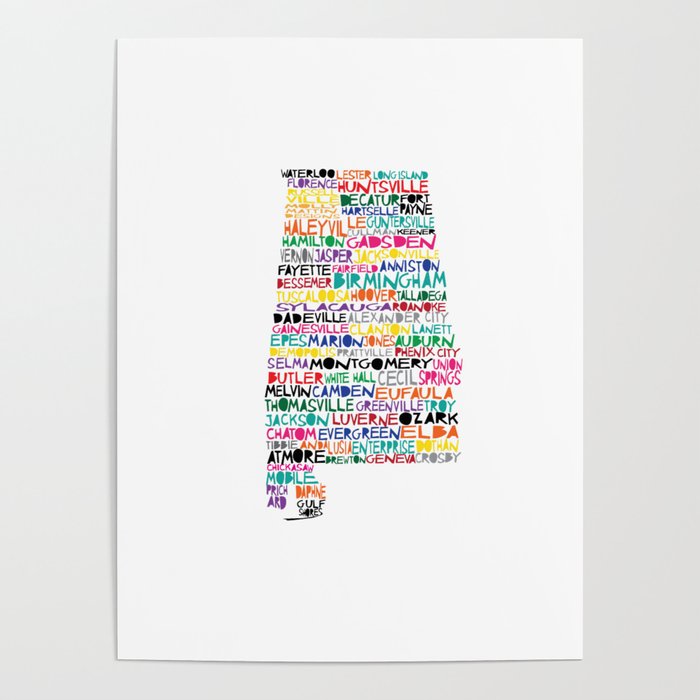 Alabama colorful typography state Poster