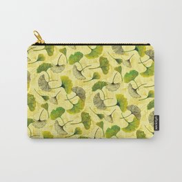 Green and Yellow Watercolor Ginkgo Biloba Leaves Pattern Carry-All Pouch