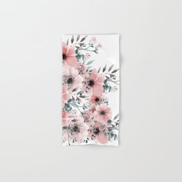 Watercolor Flower, Blush Pink and Gray, Floral Prints Hand & Bath Towel