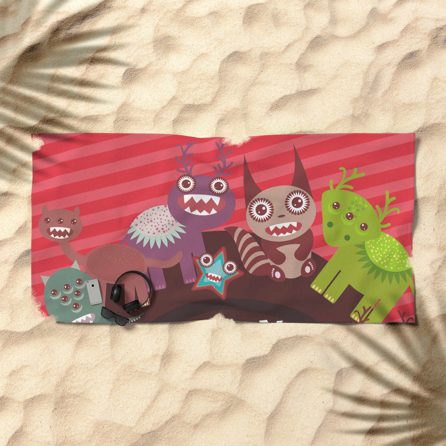 Happy Birthday Funny Monsters Card Beach Towel By Ekaterinap