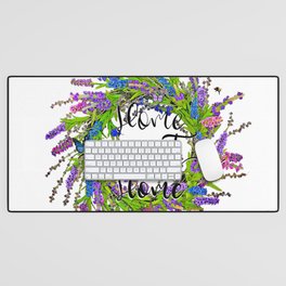 Home sweet home,lavender wreath  calligraphy text.Welcome Desk Mat