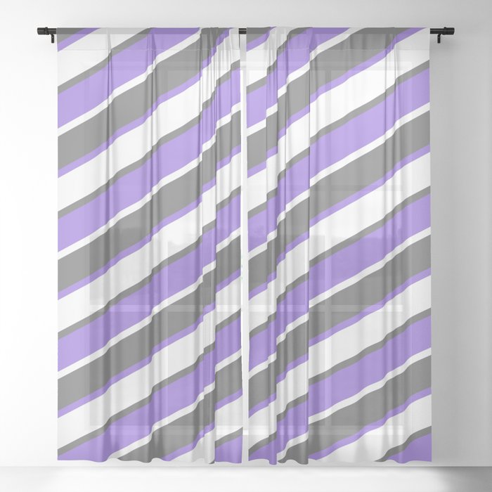 Dim Grey, Purple, and White Colored Stripes Pattern Sheer Curtain