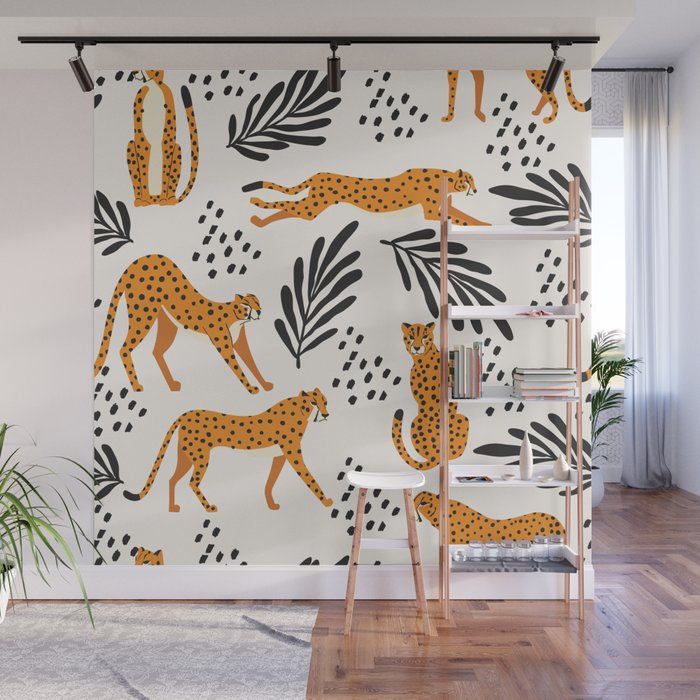 Cheetahs pattern on white Wall Mural