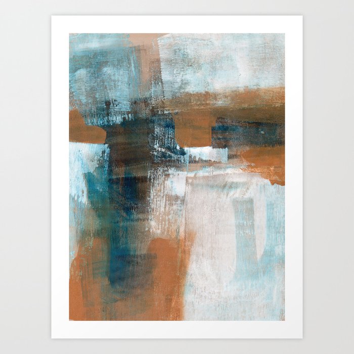 Cruciform Composition Abstract Painting Blue And Sienna Art Print