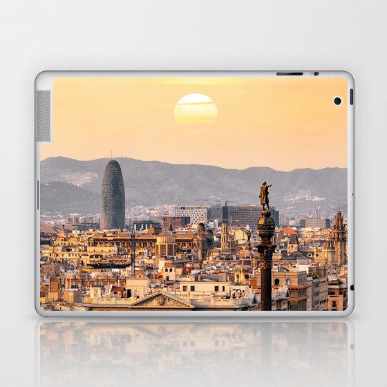 Spain Photography - Barcelona In The Beautiful Sunset Laptop & iPad Skin