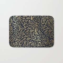 Leafy Flower Art Pattern in Navy and Gold Bath Mat