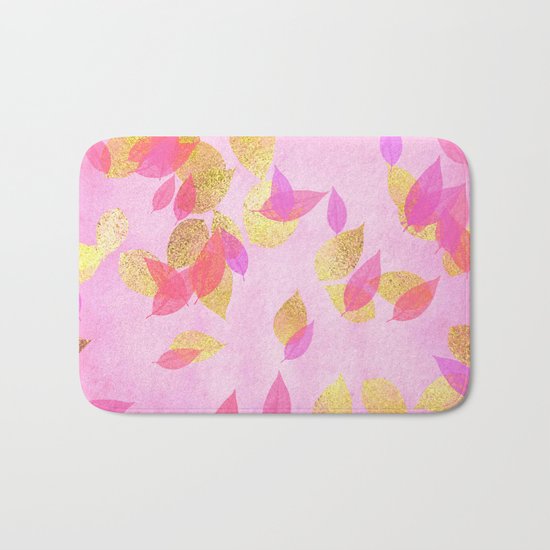 Autumn-world 5 - gold glitter leaves on pink background on #Society6 Bath Mat