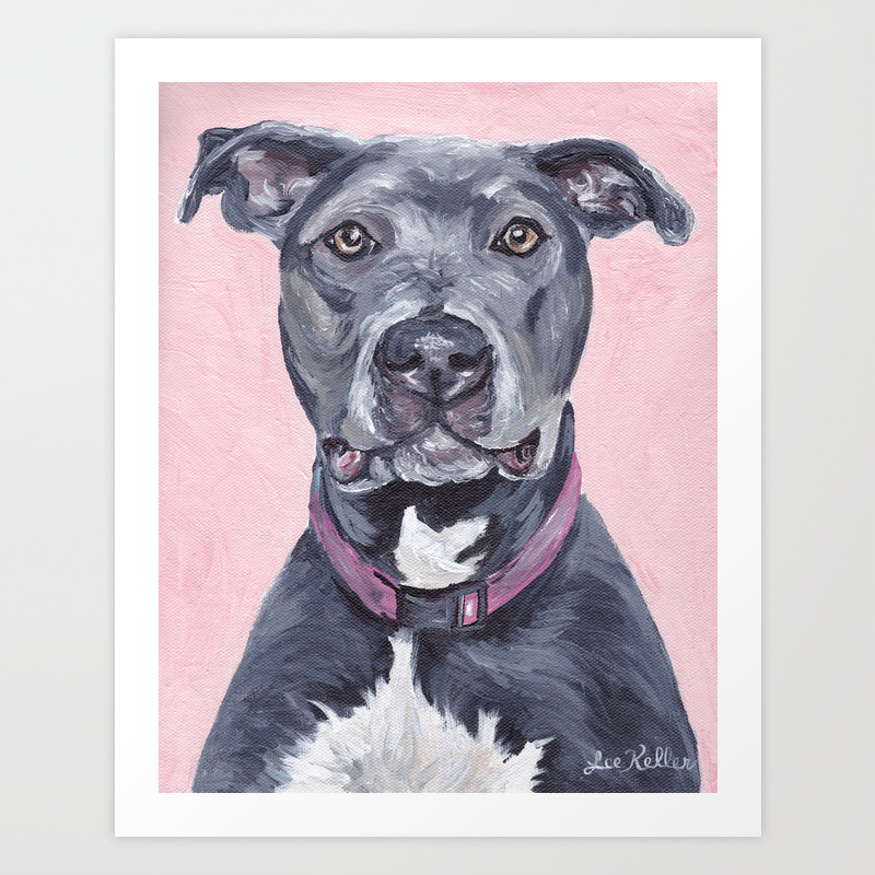 Pitbull Painting Black Pit Painting Art Print By Leekeller Society6