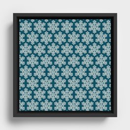Christmas Pattern Blue Snowflake Floral Retro Framed Canvas