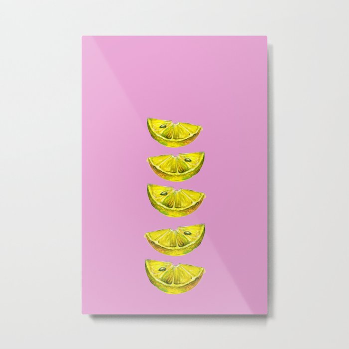 Lemon Slices Pink Metal Print