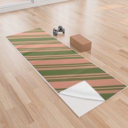 [ Thumbnail: Dark Salmon and Dark Olive Green Colored Striped/Lined Pattern Yoga Towel ]
