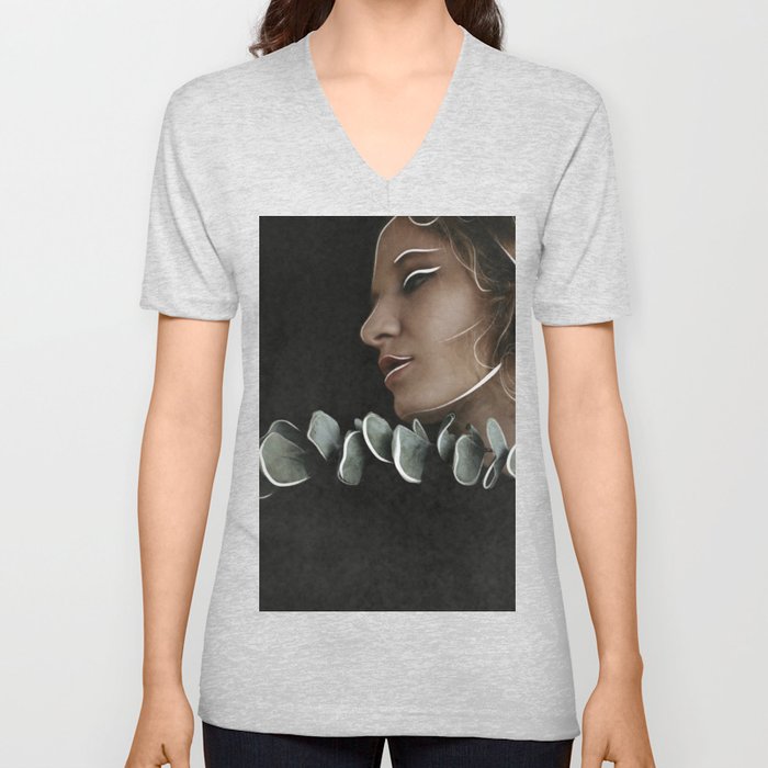 Portrait Mixed Media V Neck T Shirt