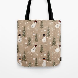 Snowman Pine Tree Print Tote Bag