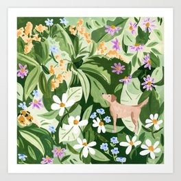 Dog and Wildflowers Art Print