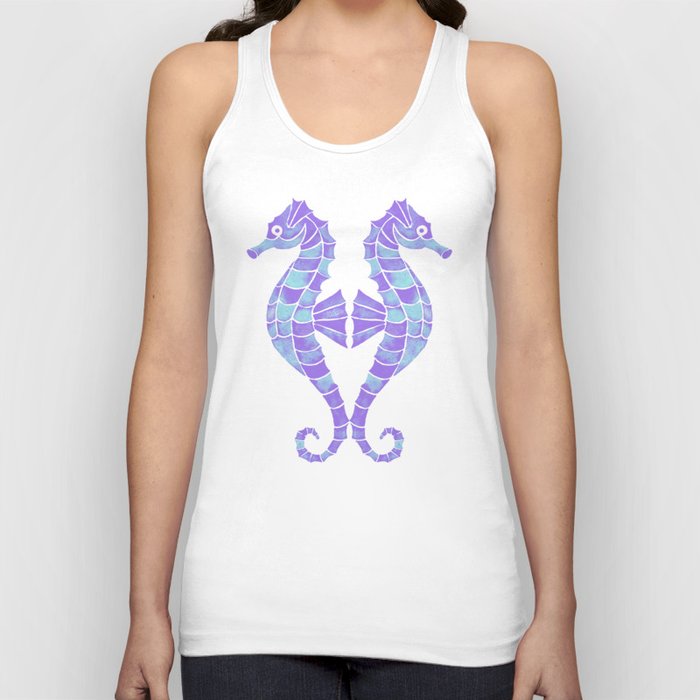 Watercolor Seahorses - Lavender and Teal Tank Top