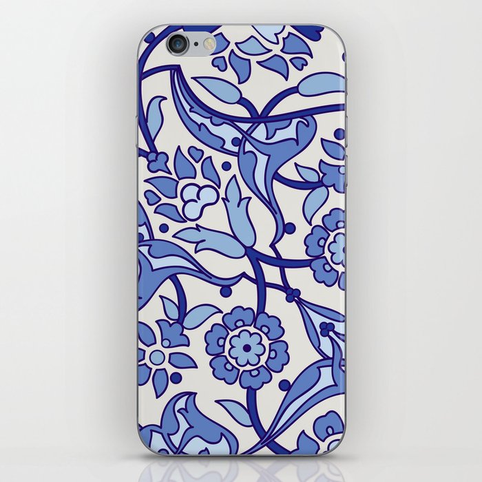 Blue Floral Texture Background iPhone Skin