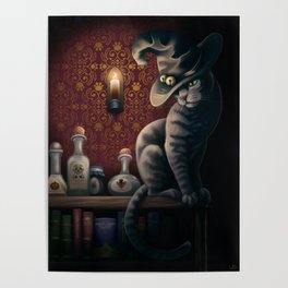 Halloween bookshelf cat Poster