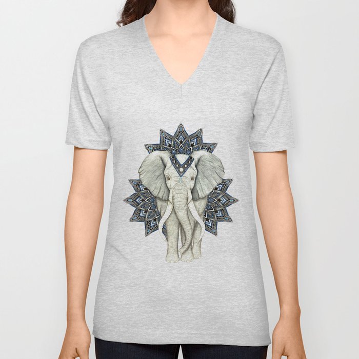 Zen Elephant Mandala V Neck T Shirt