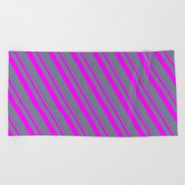 [ Thumbnail: Fuchsia and Slate Gray Colored Lines/Stripes Pattern Beach Towel ]