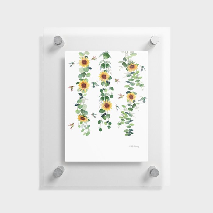 Eucalyptus Sunflowers and Hummingbirds Floating Acrylic Print