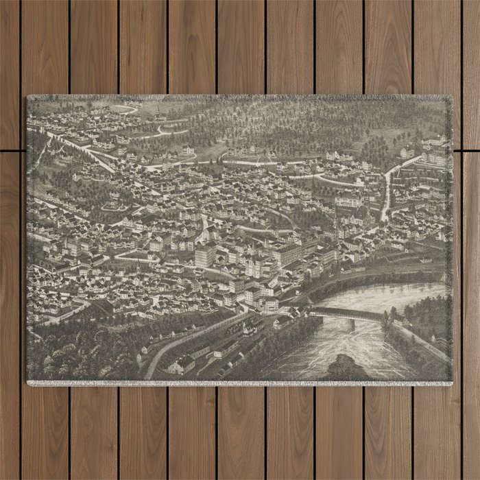 Vintage Pictorial Map of Brattleboro VT (1886) Outdoor Rug by
