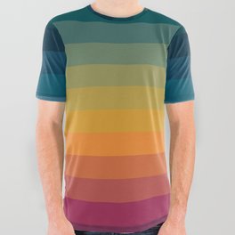 Colorful Abstract Vintage 70s Style Retro Rainbow Summer Stripes All Over Graphic Tee