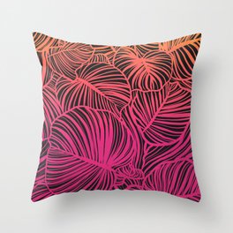 Jungle Leaves Outline - Neon Pink and Peach Throw Pillow