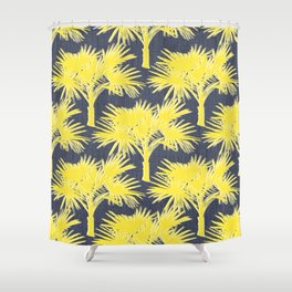 70’s Tropical Palm Springs Yellow on Navy Shower Curtain