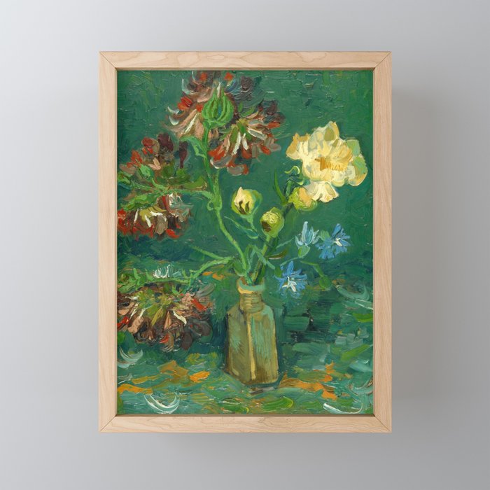 Vincent van Gogh "Small Bottle with Peonies and Blue Delphiniums" Framed Mini Art Print