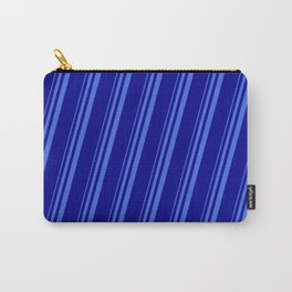 [ Thumbnail: Royal Blue & Dark Blue Colored Striped Pattern Carry-All Pouch ]