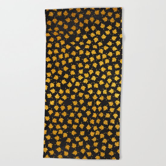 AUTUMN - small gold leaves on chalkboard backround Beach Towel