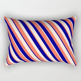 [ Thumbnail: Red, Blue & Beige Colored Striped Pattern Rectangular Pillow ]