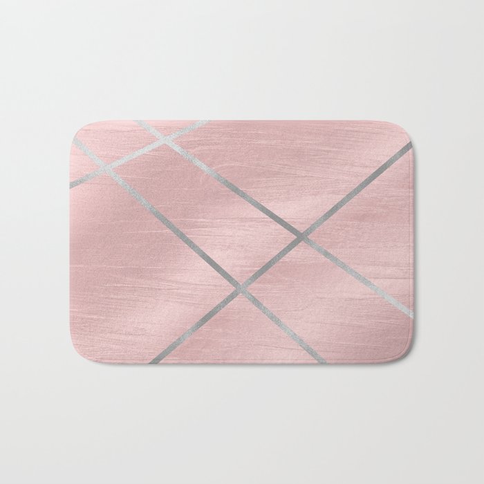 Modern Pink & Silver Line Art Bath Mat