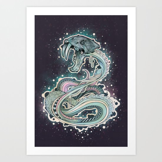 Saber-toothed Serpent in Space. Art Print