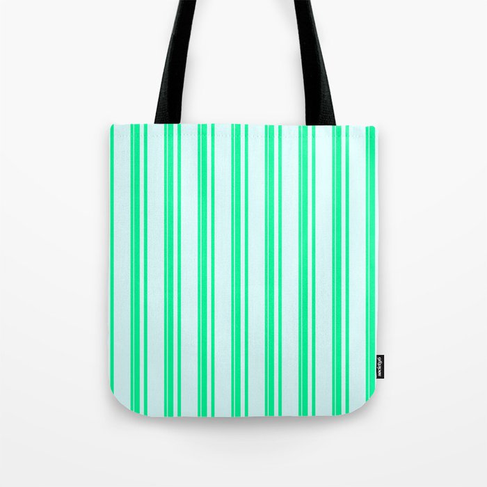 Green & Light Cyan Colored Lines Pattern Tote Bag