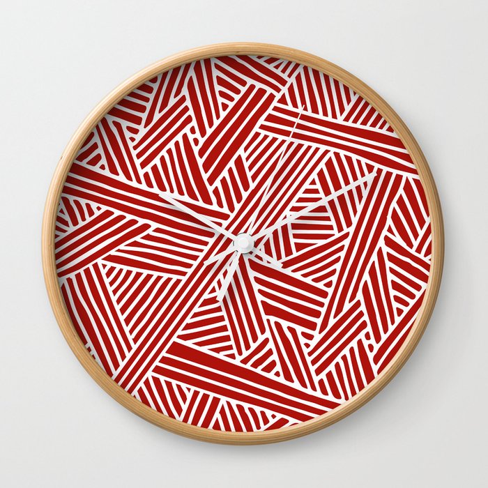 Abstract Navy Red White Lines And Triangles Pattern Wall Clock