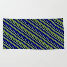 [ Thumbnail: Green & Blue Colored Striped/Lined Pattern Beach Towel ]