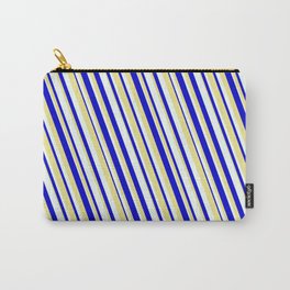 [ Thumbnail: Blue, Tan & Mint Cream Colored Lined Pattern Carry-All Pouch ]