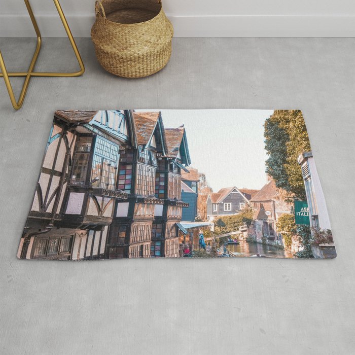 Great Britain Photography - River Going Between Medieval Buildings Rug