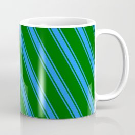 [ Thumbnail: Dark Green and Blue Colored Lines Pattern Coffee Mug ]