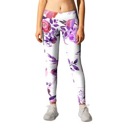 Abstract Botanical Lilac Pink Watercolor Peonies Floral  Leggings