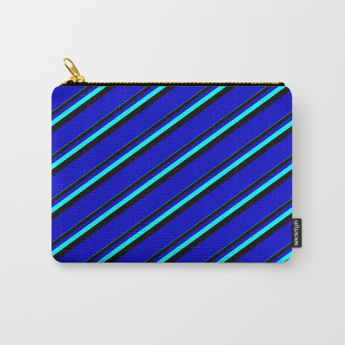 Aqua, Black & Blue Colored Lines/Stripes Pattern Carry-All Pouch