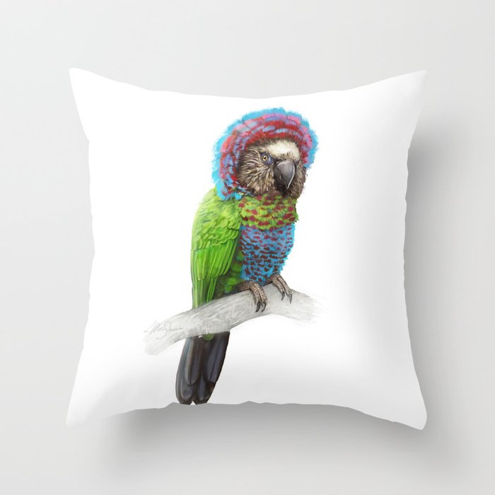 Hawk-headed parrot art print Throw Pillow