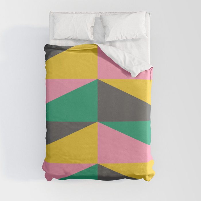 Triangles in Pink Green and Yellow Duvet Cover