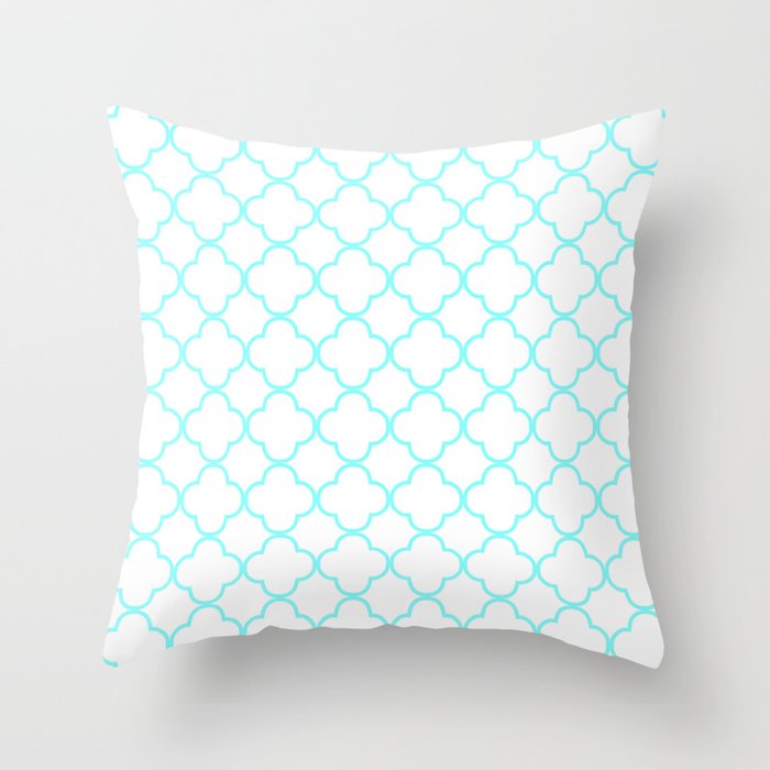 Quatrefoil (Aqua & White Pattern) Throw Pillow