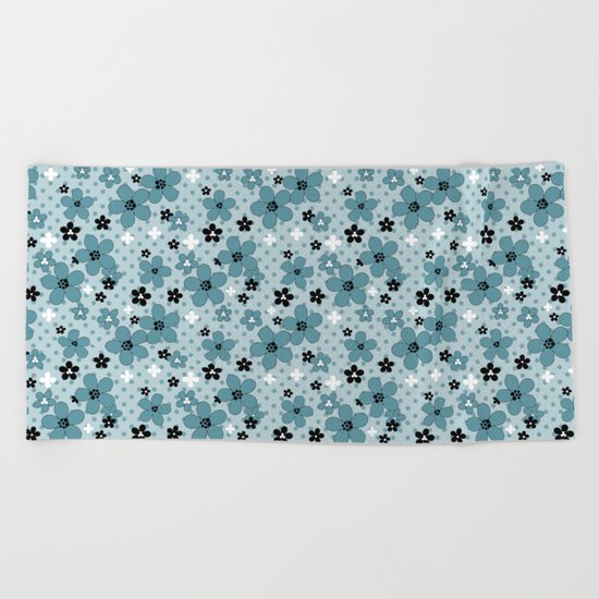 Blue floral pattern . Beach Towel