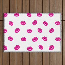 Make up.Pink Lips ,kisses pattern decor Outdoor Rug