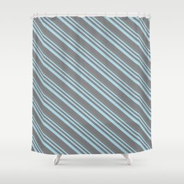 [ Thumbnail: Light Blue and Grey Colored Pattern of Stripes Shower Curtain ]