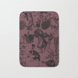 Demons N' Roses Toile in Goth Reddish Purple + Black Bath Mat | Death, Halloween, Damask, Macabre, Scary, Demons, Skulls, Graphicdesign, Steampunk, Roses 